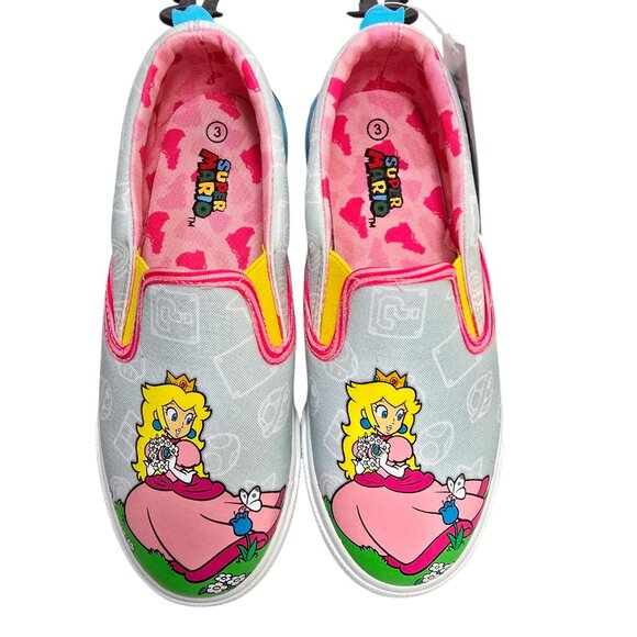 Nintendo Other - Super Mario Princess Peach Sneakers Slip-On Twin Gore Big & Little Girls 3D Logo